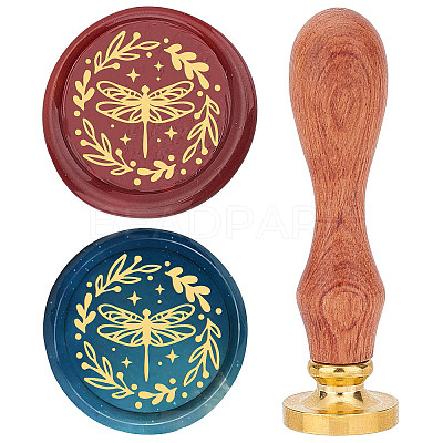 Brass Wax Seal Stamp with Wood Handle AJEW-WH0412-0025-1