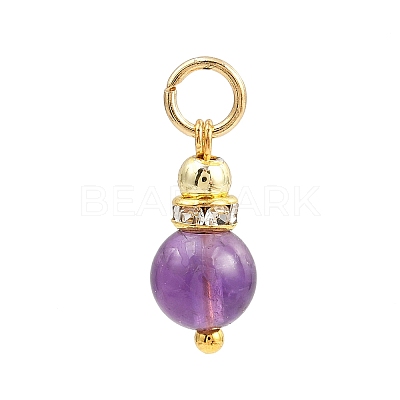 5Pcs 5 Styles Natural Green Aventurine & Rose Quartz & Amethyst & Dyed White Jade & Citrine Round Charms PALLOY-JF04363-1