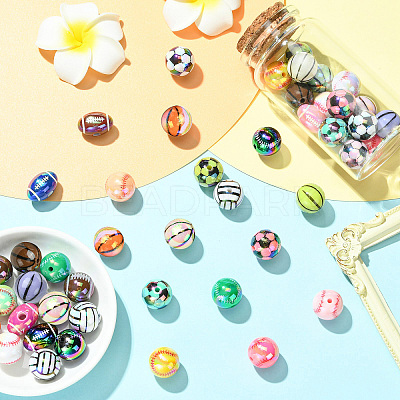 UV Plating Sport Theme Opaque Acrylic Beads OACR-CJC0019-005-1