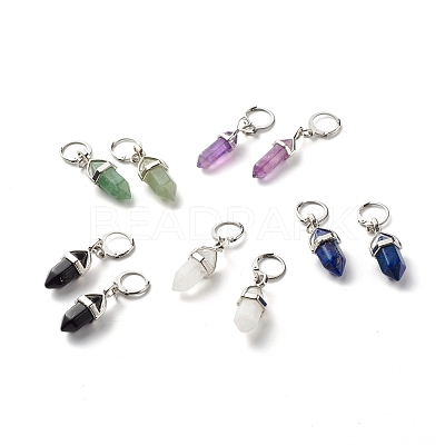 Bullet Natural Mixed Stone Pendant Hoop Earrings for Girl Women EJEW-JE04636-1