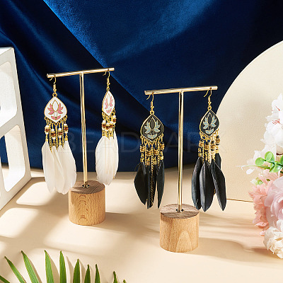 2 Pairs 2 Colors Bohemian Alloy Feather Dangle Earrings EJEW-TA0001-78B-1