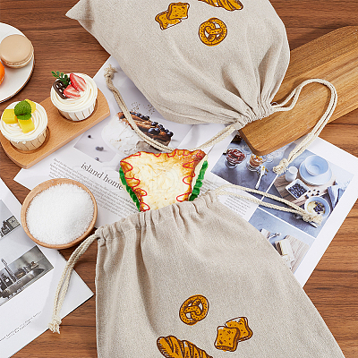 2Pcs Linen Bread Print Pouches AJEW-CP0003-81A-1