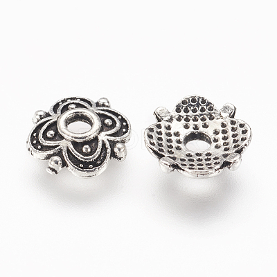 4-Petal Tibetan Style Alloy Flower Bead Caps TIBE-S222-AS-NR-1