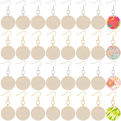 DIY Flat Round Wooden Dangle Earring Making Findings Kits DIY-SP0004-99-1