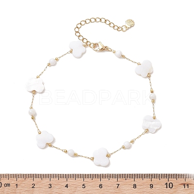Summer Beach Natural White Shell Link Chain Anklets AJEW-AN00771-03-1