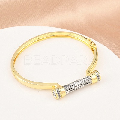 Brass Micro Pave Clear Cubic Zirconia Bangles for Women BJEW-D368-01G-1