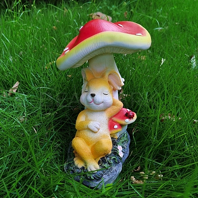 Resin Rabbit with Mushroom Figurines GARD-PW0001-03-1