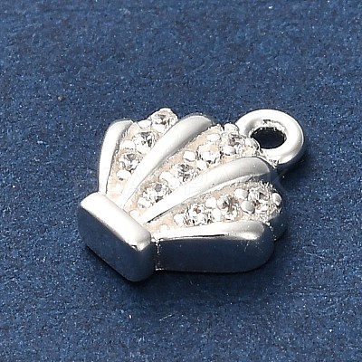 925 Sterling Silver Micro Pave Clear Cubic Zirconia Shell Shaped Charms STER-U009-09S-01-1
