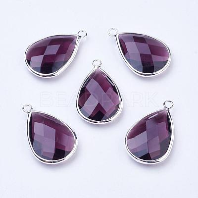 Silver Color Plated Brass Glass Teardrop Pendants GLAA-M006-A-06S-1