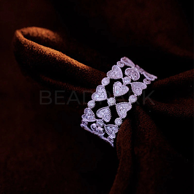 Brass Micro Pave Cubic Zirconia Finger Rings for Women WGB475B-01-1