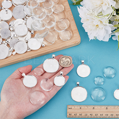 42Pcs 3 Styles Alloy Pendant Cabochon Settings FIND-WR0012-16-1