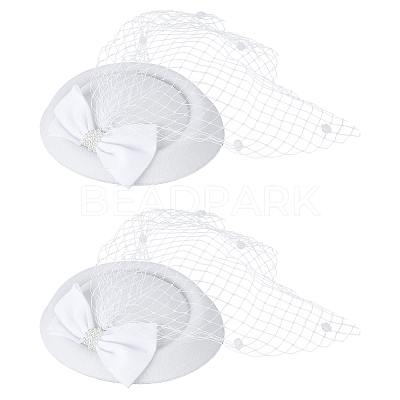 Bowknot Wool Felt Fascinators Pillbox Hat with Iron Alligator Hair Clips MRMJ-WH0077-113A-1
