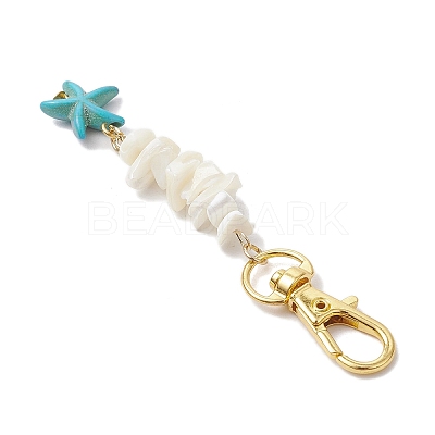 Natural White Mother of Pearl Shell & Synthetic Turquoise Starfish Pendant Decorations X-HJEW-JM02986-1