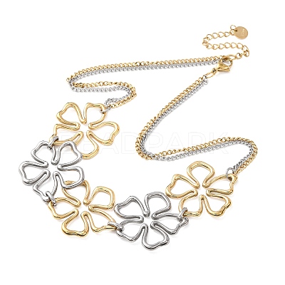 304 Stainless Steel Two Tone Flower Bib Necklaces for Women NJEW-F361-01GP-1