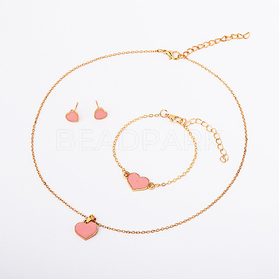 Heart Alloy Enamel Link Bracelets & Stud Earrings & Pendant Necklaces for Women FS-WG7E308-04-1