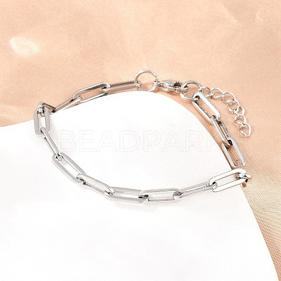 304 Stainless Steel Link Paperclip Chain Bracelet & Necklace Jewelry Sets SJEW-L199-05P-1