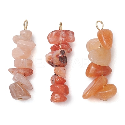 Gradient Color Natural Red Aventurine & Natural Sunstone & Natural Topaz Jade Chip Beaded Pendants PALLOY-JF02795-09-1