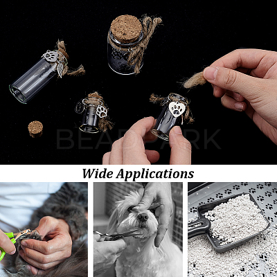 4Pcs Transparent Glass Empty Bottles with Alloy Paw Print Heart Leather Charms AJEW-NB00014-1