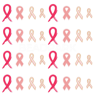 32Pcs 4 Style Breast Cancer Awareness Ribbon Computerized Embroidery Cloth Iron on Patches PATC-FG0001-31-1
