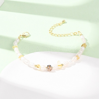 Natural Lemon Quartz(Heated) Chip and Rice Natural Pearl Beaded Bracelets GG-CBA3297-13G-B-1