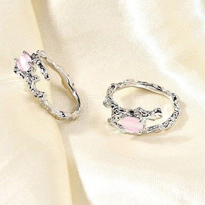 Oval Brass Cat Eye Cuff Rings for Women RJEW-U042-01P-02-1