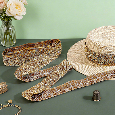 Ethnic Embroidered Polyester Sequins Trim Ribbon OCOR-WH0070-136B-1