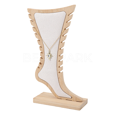 Foot Shaped Bamboo & Velvet Anklet Display Stands ODIS-WH0030-140B-1