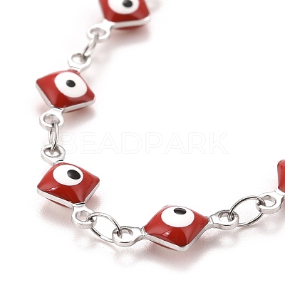 Enamel Rhombus with Evil Eye Link Chains Bracelet BJEW-P271-03P-01-1