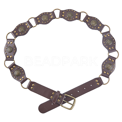 Vintage PU Leather Rivet Stitching Chain Belts with Alloy Buckles AJEW-WH20064-22A-1