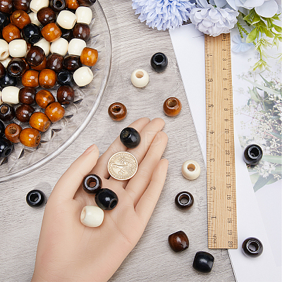 200Pcs 4 Colors Natural Wood Beads WOOD-GF0002-03-1