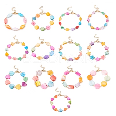 Natural Shell Link Chain Bracelet BJEW-C015-22G-1