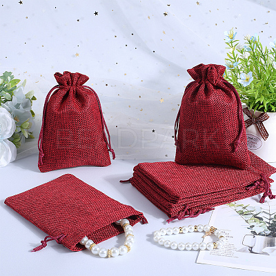 Polyester Imitation Burlap Packing Pouches Drawstring Bags ABAG-BBC0001-02B-04-1