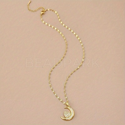 Moon & Heart Brass Micro Pave Clear Cubic Zirconia Pendant Necklaces FS-WG7C282-01-1