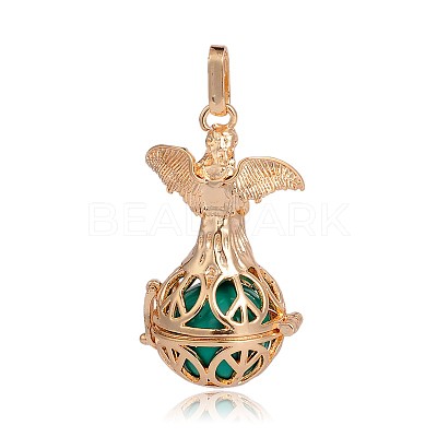 Golden Plated Brass Hollow Round Cage Pendants KK-J251-09G-1