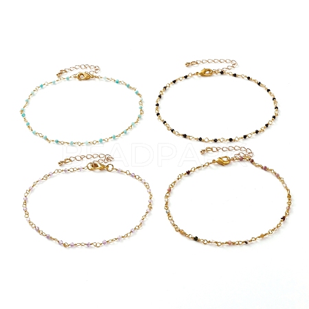 Faceted Round Natural Gemstone Beaded Anklets AJEW-AN00360-1