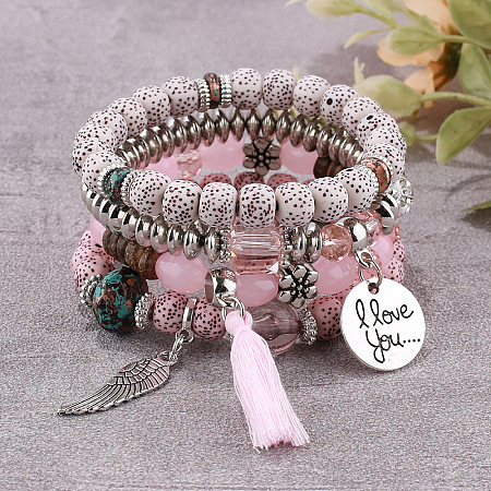 Boho Style Wood Beaded Stretch Bracelet Sets for Women WGE3C3B-64-1