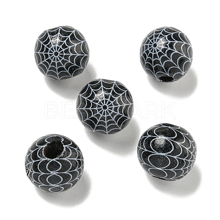 Printed Wood European Beads WOOD-G022-08A-04-1