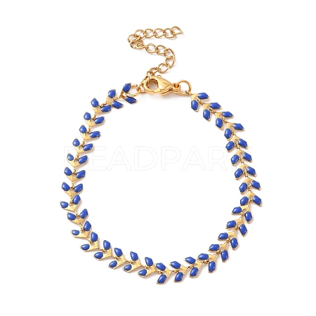 Enamel Ear of Wheat Link Chains Bracelet BJEW-P271-02G-06-1