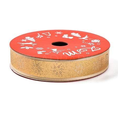 5 Yards Christmas Gold Stamping Polyester Printed Ribbon OCOR-A008-01A-1