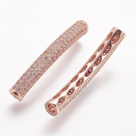 Brass Micro Pave Cubic Zirconia Tube Beads ZIRC-N025-60RG-1