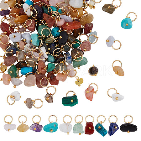 120Pcs 30 Styles Natural & Synthetic Gemstone Chip Charms PALLOY-HY00079-1