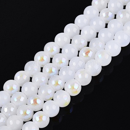Electroplate Imitation Jade Glass Beads Strands EGLA-Q132-6MM-01B-01-1
