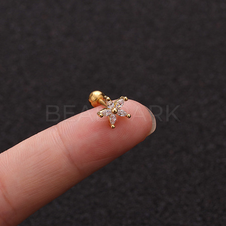316L Surgical Stainless Steel Micro Pave Clear Cubic Zirconia Flower Cartilage Earrings WG9CD6D-25-1