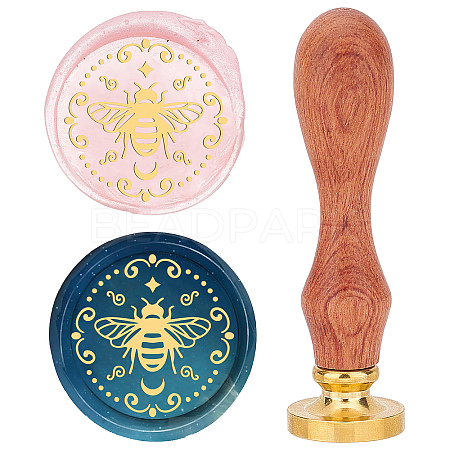 Brass Wax Seal Stamp with Wood Handle AJEW-WH0412-0008-1