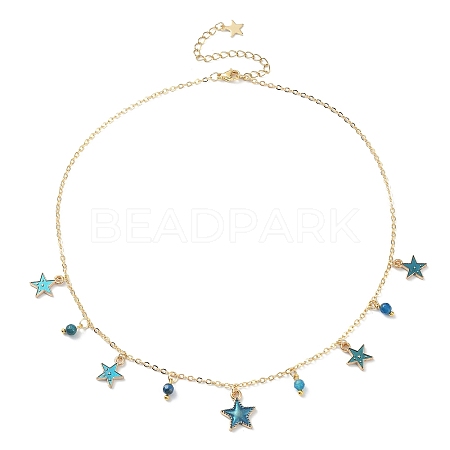 Natural Agate Round & Alloy Enamel Star Charms Bib Necklace with 304 Stainless Steel Chains NJEW-JN04404-03-1