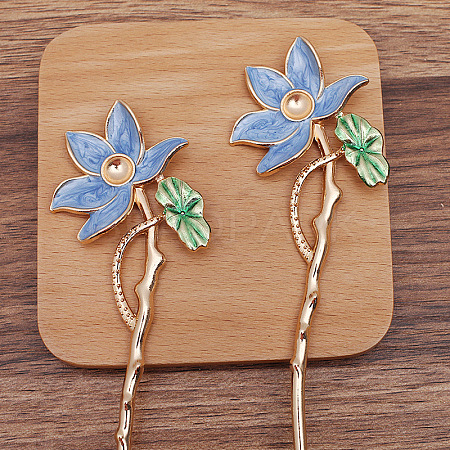 Alloy Enamel Lotus Hair Sticks OHAR-PW0006-24E-1