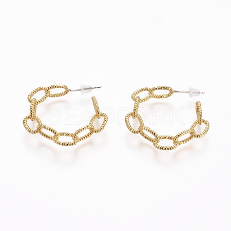 (Jewelry Parties Factory Sale)Semicircular Brass Textured Cable Chain Stud Earrings EJEW-E196-05G-1