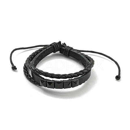 Braided PU Leather & Waxed Cords Triple Layer Multi-strand Bracelets BJEW-P329-06B-EB-1