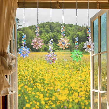 Glass Flower Hanging Ornaments PW-WG84321-07-1