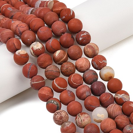 Frosted Natural Red Jasper Beads Strands G-C270-M01-10mm-1